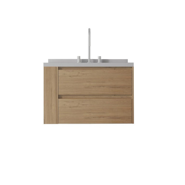 English Elm 30 Inch Floating Bathroom Vanity with Undermount Sink Soft Close Drawer Plywood Oak Granite White B2775S00322