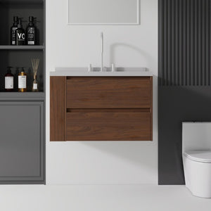 English Elm 30 Inch Floating Bathroom Vanity with Undermount Sink Soft Close Drawer Plywood Brown Granite White B2775S00323