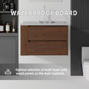 English Elm 30 Inch Floating Bathroom Vanity with Undermount Sink Soft Close Drawer Plywood Brown Granite White B2775S00323