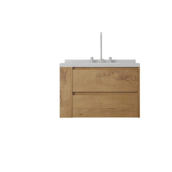 English Elm 36 Inch Floating Bathroom Vanity with Undermount Sink Soft Close Drawer Marble Top Oak Carrara White B2775S00327