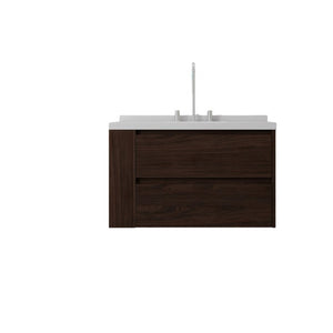 English Elm 36 Inch Floating Bathroom Vanity with Undermount Sink Soft Close Drawer Marble Top Brown Carrara White B2775S00328