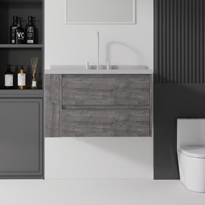 English Elm 36 Inch Floating Bathroom Vanity with Undermount Sink Soft Close Drawer Marble Top Grey Granite White B2775S00331