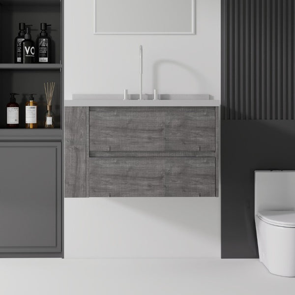 English Elm 36 Inch Floating Bathroom Vanity with Undermount Sink Soft Close Drawer Marble Top Grey Granite White B2775S00331