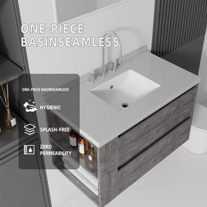 English Elm 36 Inch Floating Bathroom Vanity with Undermount Sink Soft Close Drawer Marble Top Grey Granite White B2775S00331