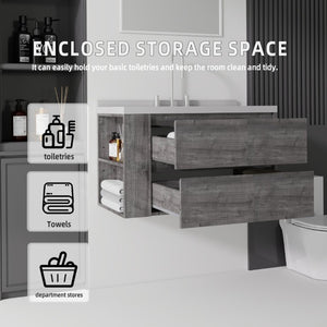English Elm 36 Inch Floating Bathroom Vanity with Undermount Sink Soft Close Drawer Marble Top Grey Granite White B2775S00331