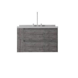 English Elm 36 Inch Floating Bathroom Vanity with Undermount Sink Soft Close Drawer Marble Top Grey Granite White B2775S00331