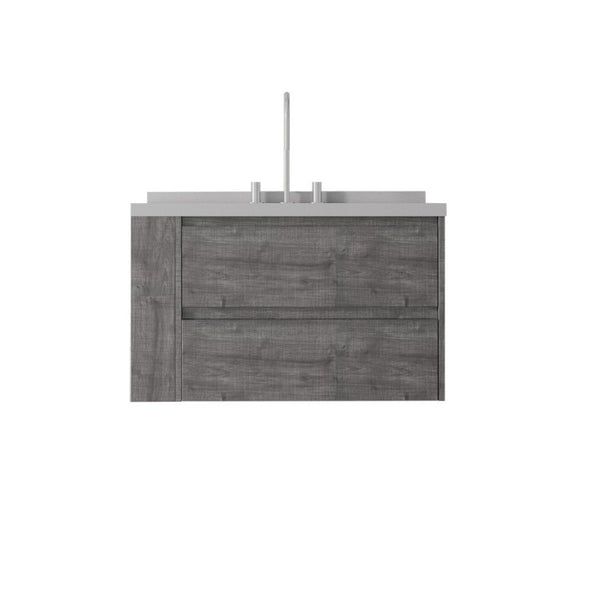 English Elm 36 Inch Floating Bathroom Vanity with Undermount Sink Soft Close Drawer Marble Top Grey Granite White B2775S00331