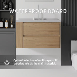 English Elm 36 Inch Floating Bathroom Vanity with Undermount Sink Soft Close Drawer Marble Top Oak Granite White B2775S00332