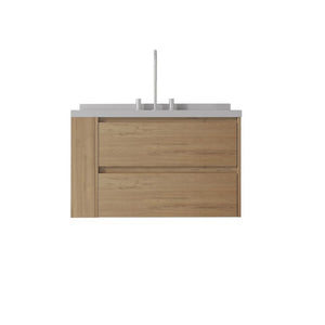 English Elm 36 Inch Floating Bathroom Vanity with Undermount Sink Soft Close Drawer Marble Top Oak Granite White B2775S00332
