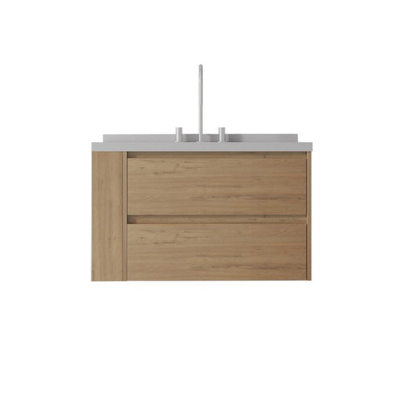 English Elm 36 Inch Floating Bathroom Vanity with Undermount Sink Soft Close Drawer Marble Top Oak Granite White B2775S00332