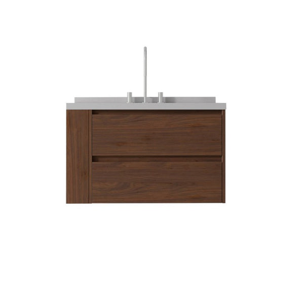 English Elm 36 Inch Floating Bathroom Vanity with Undermount Sink Soft Close Drawer Marble Top Brown Granite White B2775S00333