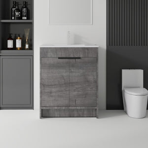 English Elm 36 Inch Freestanding Bathroom Vanity Plywood Cabinet with Ceramic Sink Soft Close Grey B2775S00334