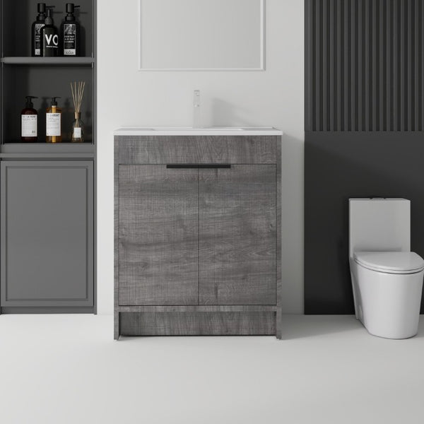 English Elm 36 Inch Freestanding Bathroom Vanity Plywood Cabinet with Ceramic Sink Soft Close Grey B2775S00334