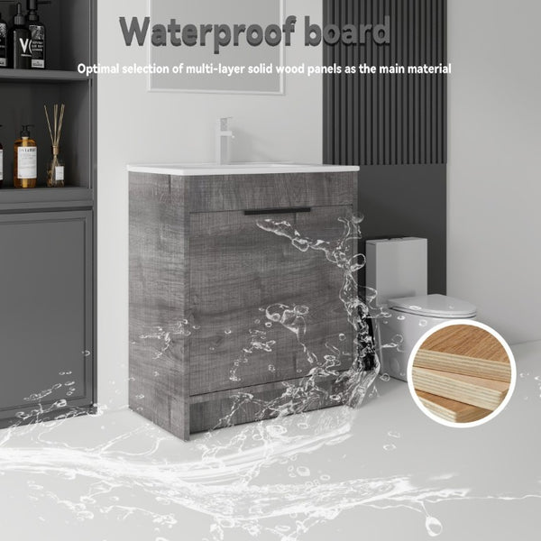 English Elm 36 Inch Freestanding Bathroom Vanity Plywood Cabinet with Ceramic Sink Soft Close Grey B2775S00334