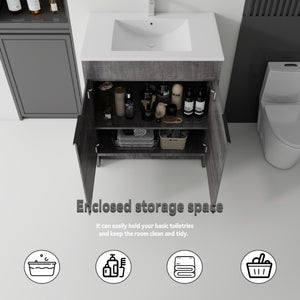 English Elm 36 Inch Freestanding Bathroom Vanity Plywood Cabinet with Ceramic Sink Soft Close Grey B2775S00334