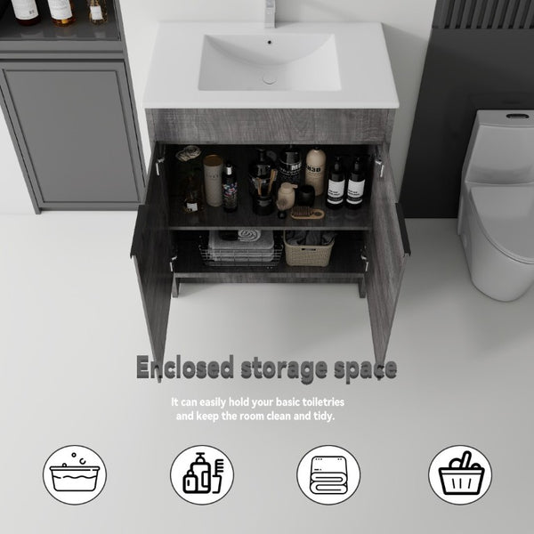 English Elm 36 Inch Freestanding Bathroom Vanity Plywood Cabinet with Ceramic Sink Soft Close Grey B2775S00334