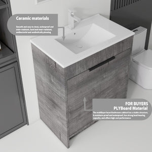 English Elm 36 Inch Freestanding Bathroom Vanity Plywood Cabinet with Ceramic Sink Soft Close Grey B2775S00334