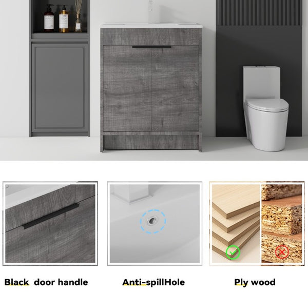 English Elm 36 Inch Freestanding Bathroom Vanity Plywood Cabinet with Ceramic Sink Soft Close Grey B2775S00334