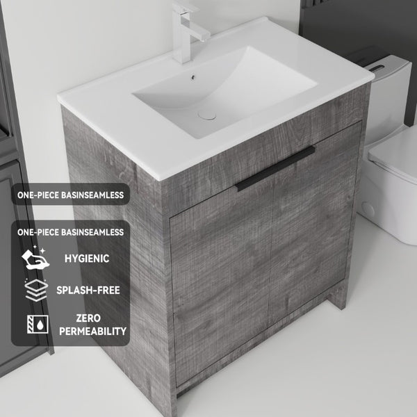 English Elm 36 Inch Freestanding Bathroom Vanity Plywood Cabinet with Ceramic Sink Soft Close Grey B2775S00334