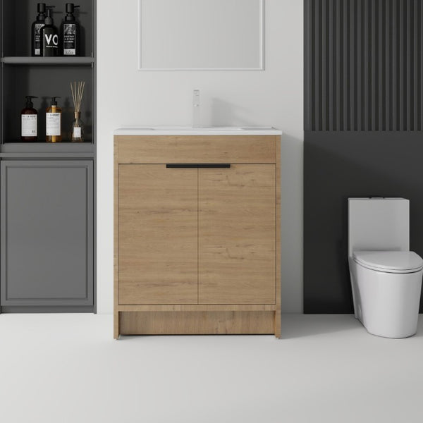 English Elm 36 Inch Freestanding Bathroom Vanity Plywood Cabinet with Ceramic Sink Soft Close Oak B2775S00335