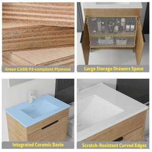English Elm 36 Inch Freestanding Bathroom Vanity Plywood Cabinet with Ceramic Sink Soft Close Oak B2775S00335