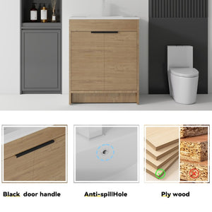 English Elm 36 Inch Freestanding Bathroom Vanity Plywood Cabinet with Ceramic Sink Soft Close Oak B2775S00335