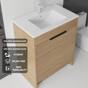English Elm 36 Inch Freestanding Bathroom Vanity Plywood Cabinet with Ceramic Sink Soft Close Oak B2775S00335