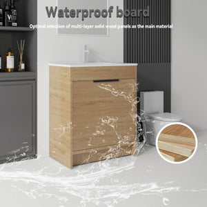 English Elm 36 Inch Freestanding Bathroom Vanity Plywood Cabinet with Ceramic Sink Soft Close Oak B2775S00335