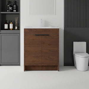 English Elm 36 Inch Freestanding Bathroom Vanity Plywood Cabinet with Ceramic Sink Soft Close Brown B2775S00336