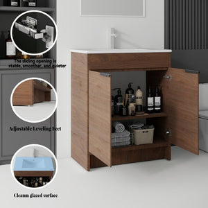 English Elm 36 Inch Freestanding Bathroom Vanity Plywood Cabinet with Ceramic Sink Soft Close Brown B2775S00336