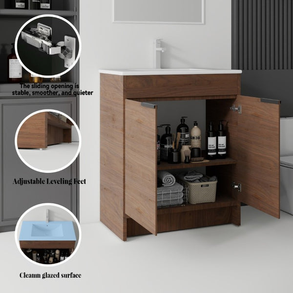 English Elm 36 Inch Freestanding Bathroom Vanity Plywood Cabinet with Ceramic Sink Soft Close Brown B2775S00336