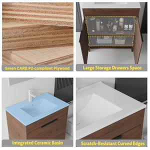 English Elm 36 Inch Freestanding Bathroom Vanity Plywood Cabinet with Ceramic Sink Soft Close Brown B2775S00336