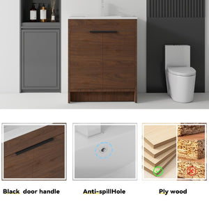 English Elm 36 Inch Freestanding Bathroom Vanity Plywood Cabinet with Ceramic Sink Soft Close Brown B2775S00336