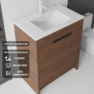 English Elm 36 Inch Freestanding Bathroom Vanity Plywood Cabinet with Ceramic Sink Soft Close Brown B2775S00336