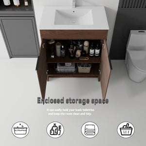 English Elm 36 Inch Freestanding Bathroom Vanity Plywood Cabinet with Ceramic Sink Soft Close Brown B2775S00336
