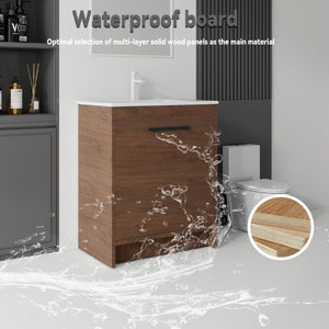 English Elm 36 Inch Freestanding Bathroom Vanity Plywood Cabinet with Ceramic Sink Soft Close Brown B2775S00336