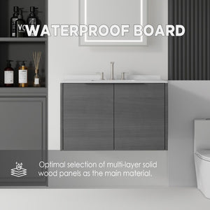 English Elm 36 Inch Floating Bathroom Vanity Carrara Marble Top Undermount Sink Grey Cabinet B2775S00337