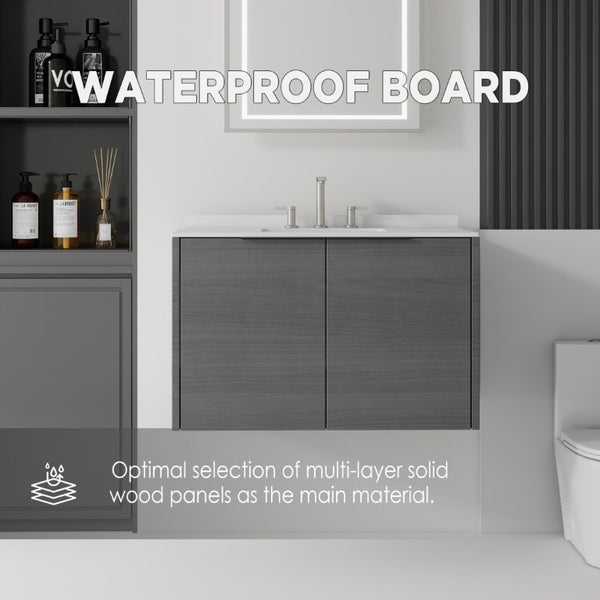 English Elm 36 Inch Floating Bathroom Vanity Carrara Marble Top Undermount Sink Grey Cabinet B2775S00337