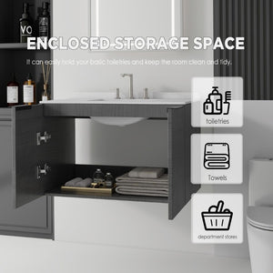 English Elm 36 Inch Floating Bathroom Vanity Carrara Marble Top Undermount Sink Grey Cabinet B2775S00337