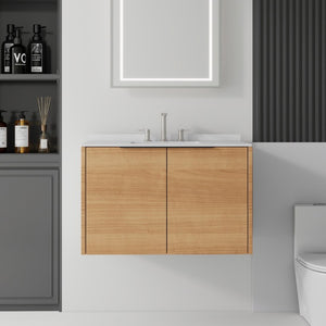 English Elm 36 Inch Wall Mount Bathroom Vanity Plywood Cabinet Cultured Marble Integrated Sink B2775S00338