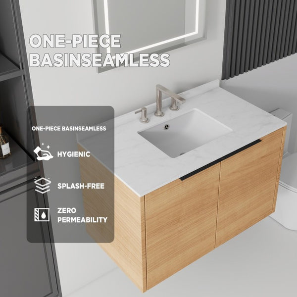 English Elm 36 Inch Wall Mount Bathroom Vanity Plywood Cabinet Cultured Marble Integrated Sink B2775S00338