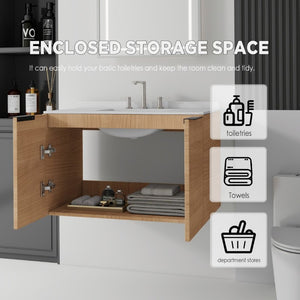 English Elm 36 Inch Wall Mount Bathroom Vanity Plywood Cabinet Cultured Marble Integrated Sink B2775S00338