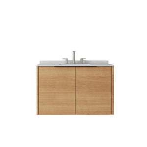 English Elm 36 Inch Wall Mount Bathroom Vanity Plywood Cabinet Cultured Marble Integrated Sink B2775S00338