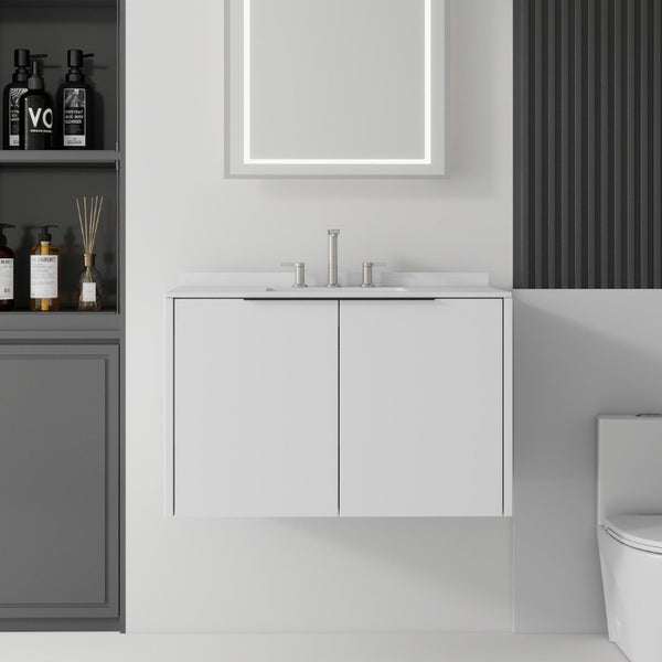 English Elm 36 Inch Floating Bathroom Vanity Cultured Marble Integrated Sink Soft Close Cabinet B2775S00339