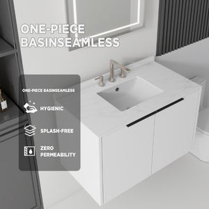 English Elm 36 Inch Floating Bathroom Vanity Cultured Marble Integrated Sink Soft Close Cabinet B2775S00339