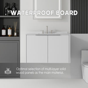 English Elm 36 Inch Floating Bathroom Vanity Cultured Marble Integrated Sink Soft Close Cabinet B2775S00339