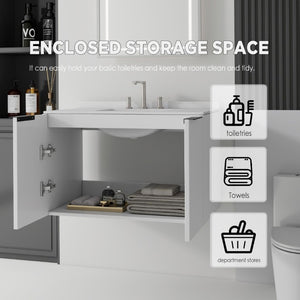 English Elm 36 Inch Floating Bathroom Vanity Cultured Marble Integrated Sink Soft Close Cabinet B2775S00339