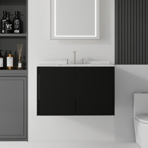English Elm 36 Inch Wall Mounted Bathroom Vanity Carrara Marble Top Undermount Sink Plywood B2775S00340