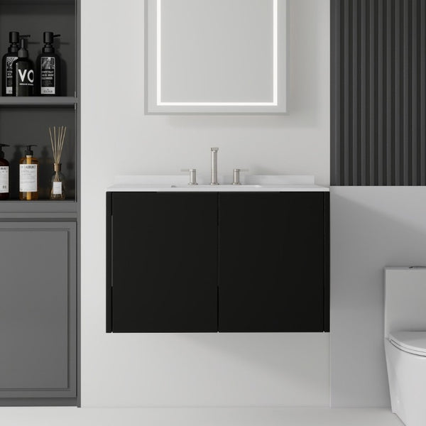 English Elm 36 Inch Wall Mounted Bathroom Vanity Carrara Marble Top Undermount Sink Plywood B2775S00340