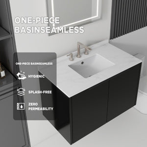English Elm 36 Inch Wall Mounted Bathroom Vanity Carrara Marble Top Undermount Sink Plywood B2775S00340
